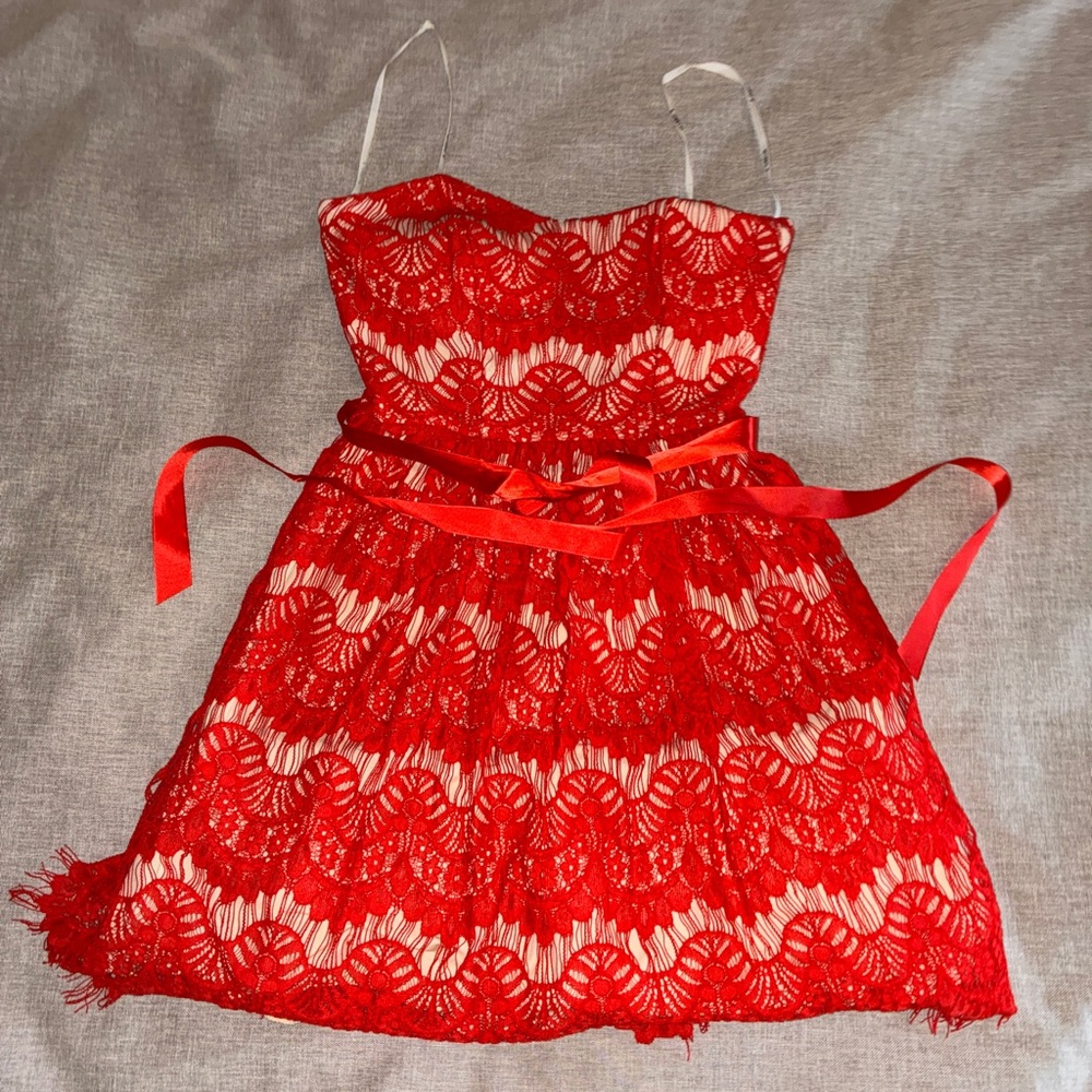 B. Darlin Red Lace A-Line Dress with Lining